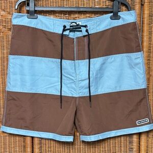 NWT San Onofre Boardies Surf Swim Board Shorts Size 38 Waist Blue Brown